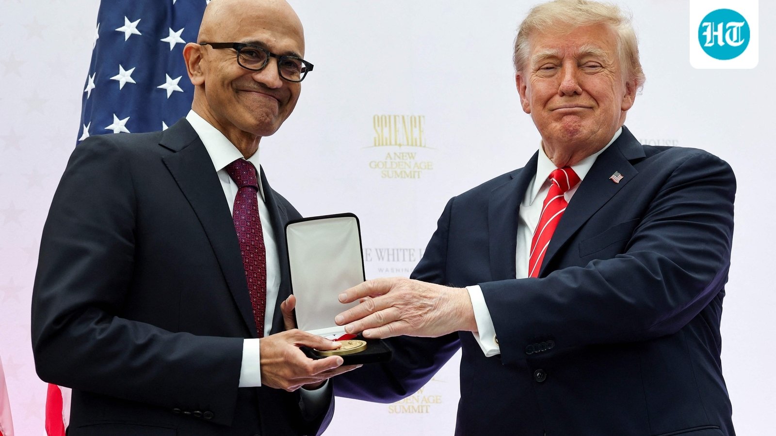 CEO of Microsoft Satya Nadella receives the National Medal of Technology and Innovation from US President Donald Trump. (Getty Images via AFP)