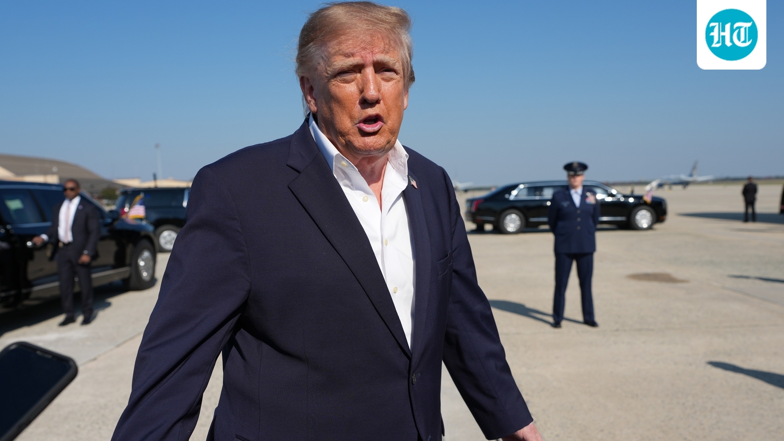 President Donald Trump speaks to media before boarding Air Force One, Tuesday, Oct. 27, 2026. (AP Photo/Alex Brandon) (AP Photo/Alex Brandon)