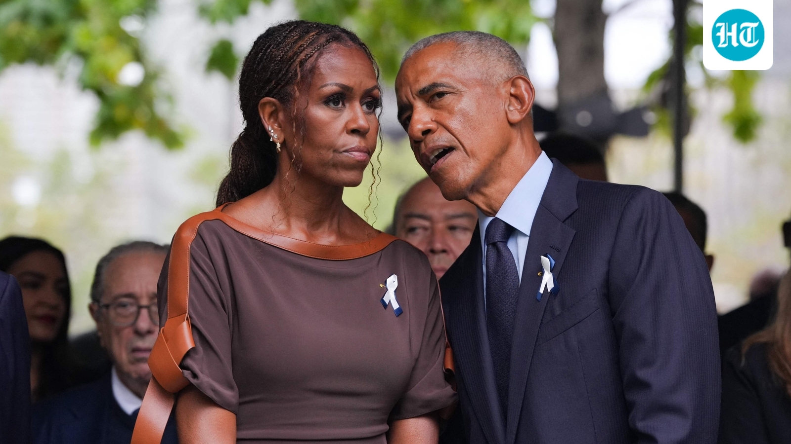 (L/R) Former First Lady Michelle Obama and former US President Barack Obama attend the 25th anniversary commemoration of the September 11, 2001 attacks at the National September 11 Memorial in New York on September 11, 2026. (Photo by Hiroko MASUIKE / POOL / AFP) (AFP)