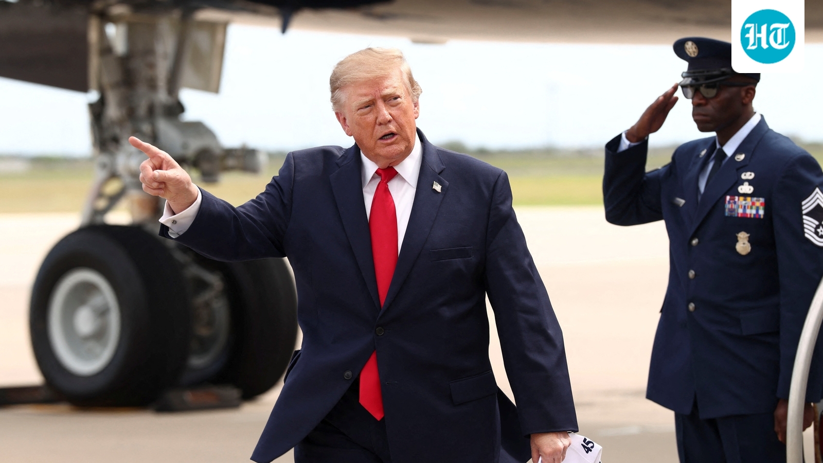 US President Donald Trump points as he arrives at Corpus Christi International Airport in Corpus Christi, Texas, US, October 27. (REUTERS)