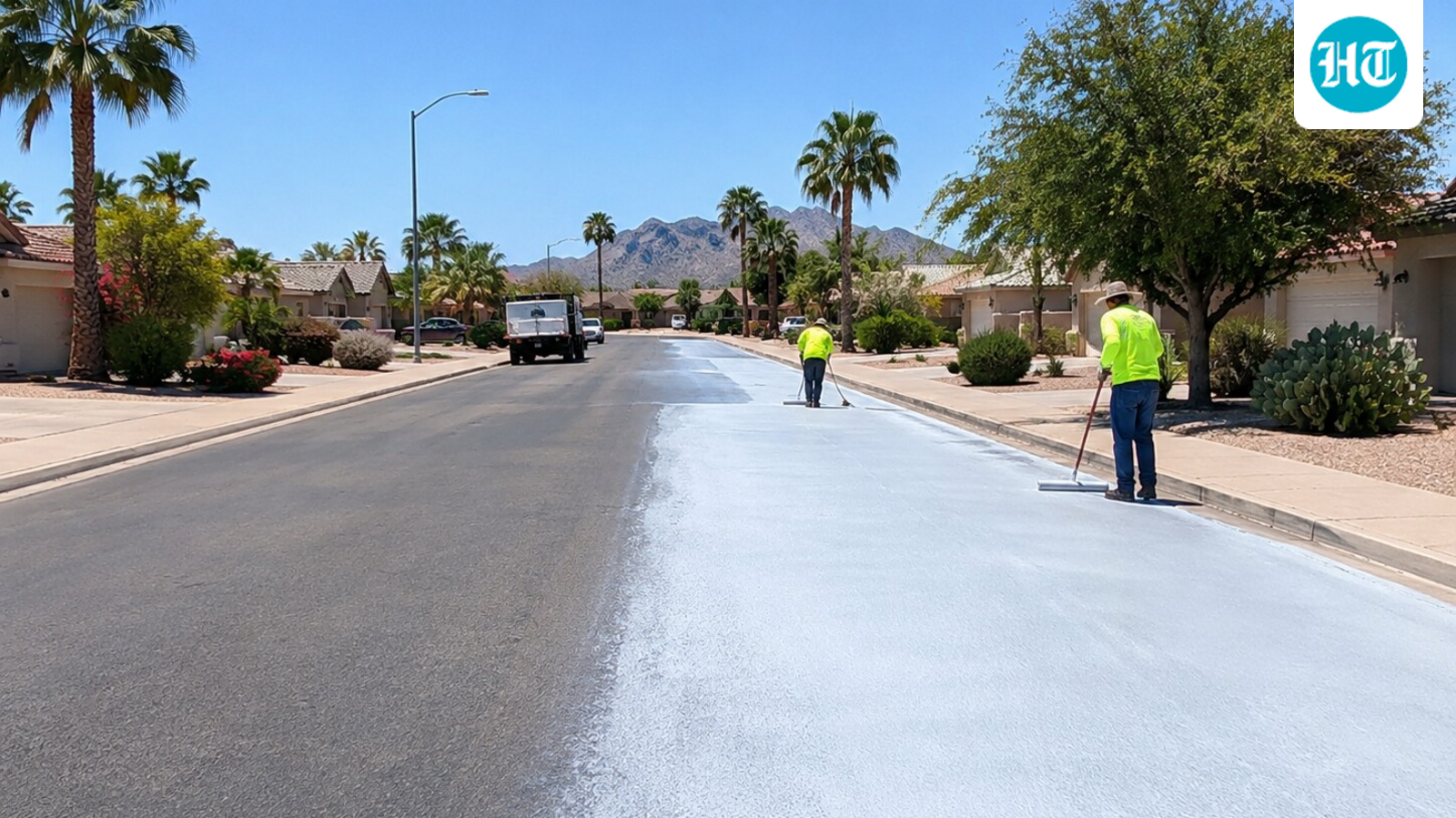 Representative image of a road with reflective pavement treatment, illustrating the city's 2020 effort to reduce pavement temperatures in heat-baked communities. (AI- generated/ ChatGPT)