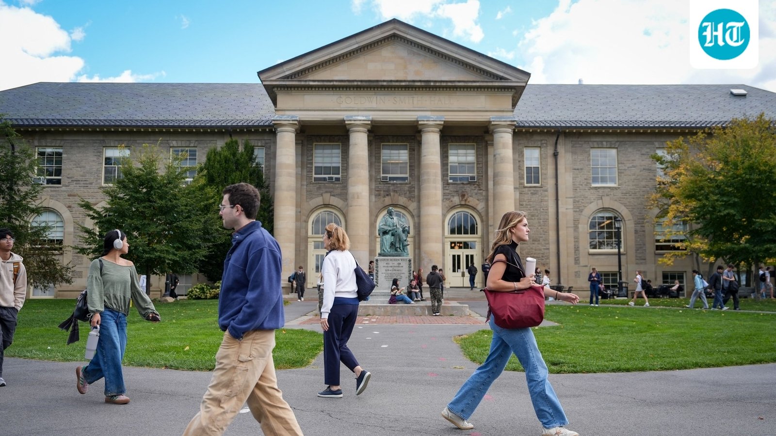 Students walk the campus grounds at Cornell University in Ithaca, New York on October 8. (Getty Images via AFP)