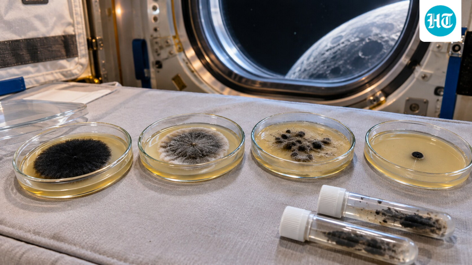Scientists at the U.S. Naval Research Laboratory sent four strains of a black mold around the Moon to study DNA repair and melanin. (AI-generated/ChatGPT)