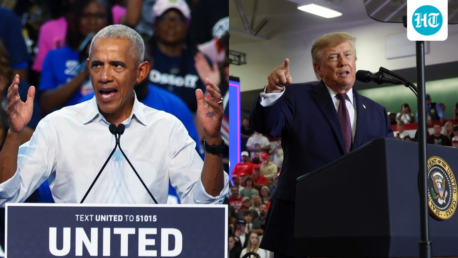 Barack Obama responded to the Cheesecake Factory row over his remarks as Donald Trump's own comments about $5000 for a hamburger and small dessert at Mar-a-Lago came into focus. (Reuters, Getty via AFP)