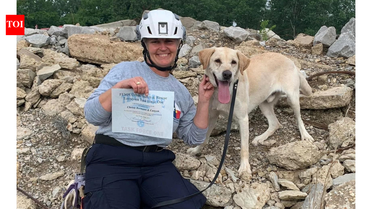 A severely malnourished stray rescued in Mississippi in 2021 became a FEMA-certified search dog; years later, Canyon is 2026 Dog of the Year